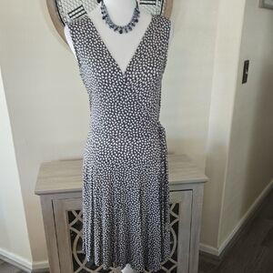 Chic Blue and Cream Off White Midi Dress NWOT Size 36